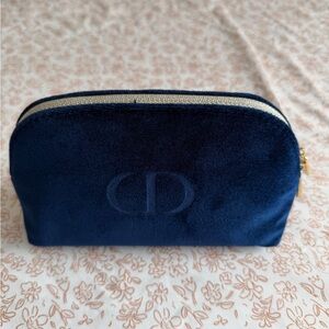 Dior Navy Blue Velvet Cosmetic Pouch with Gold Trim